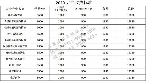 2020年石家莊東華鐵路學(xué)校大專學(xué)費(fèi)介紹