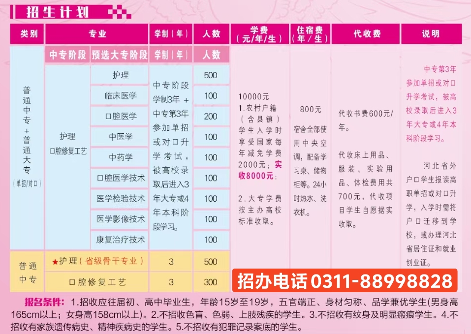 石家莊天使護士學校2025年春季招生學費